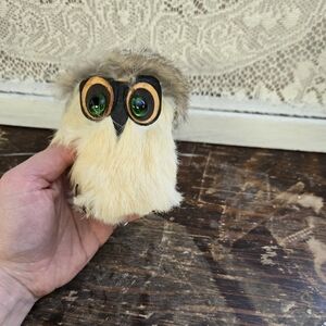 Vintage Fur Owl Figurine Handmade Poland Mini Decor